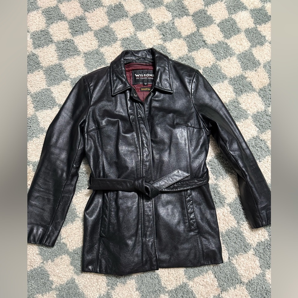 WILSONS Vintage Leather Jacket Coat belted Zip Front Pockets Y2K 90s grunge bike